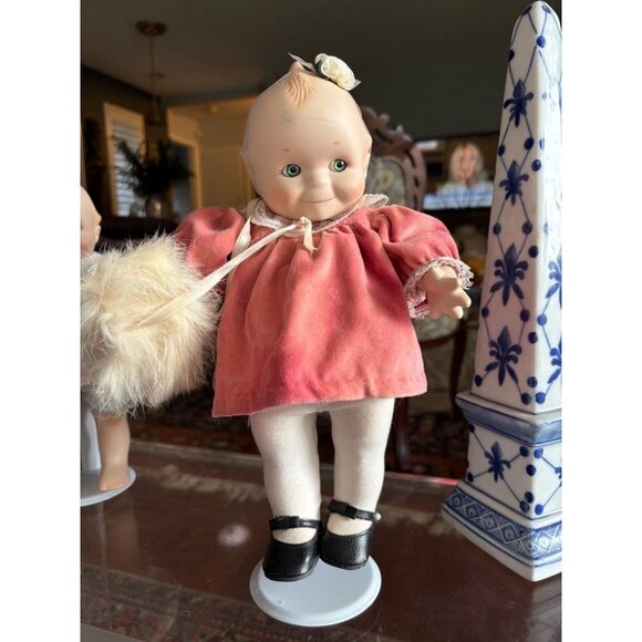 VTG Kewpie Doll '97 Pink Velvet Dress, Lace Trim Jesco 12" w/ Stand Danbury Mint - Picture 4 of 7